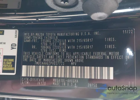 2023 Toyota Corolla Cross Le z USA, uszkodzony, nr VIN 7MUCAAAG2PV037723